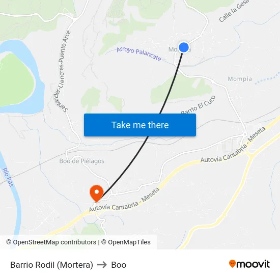 Barrio Rodil (Mortera) to Boo map