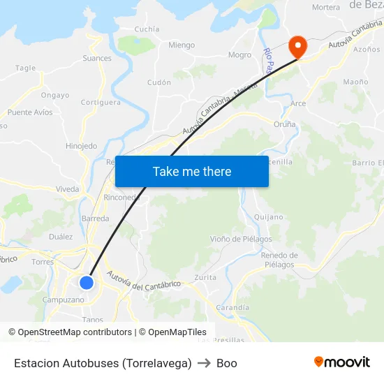 Estacion Autobuses (Torrelavega) to Boo map