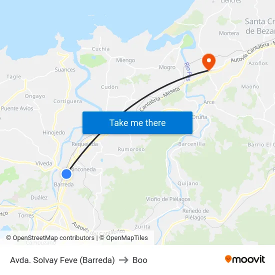 Avda. Solvay Feve (Barreda) to Boo map