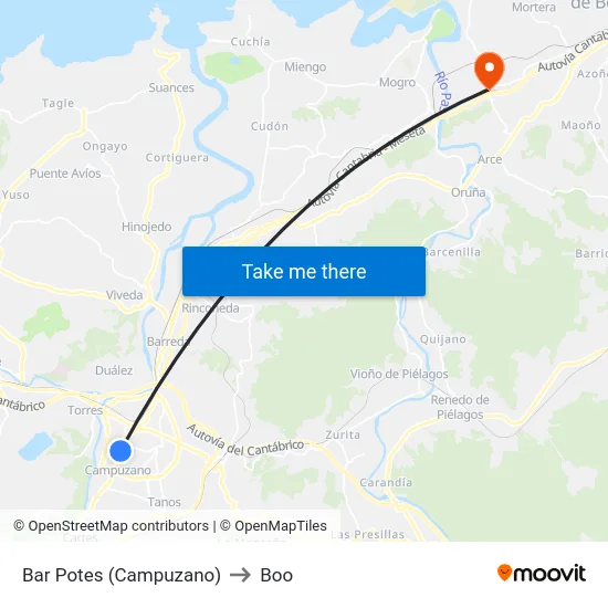 Bar Potes (Campuzano) to Boo map