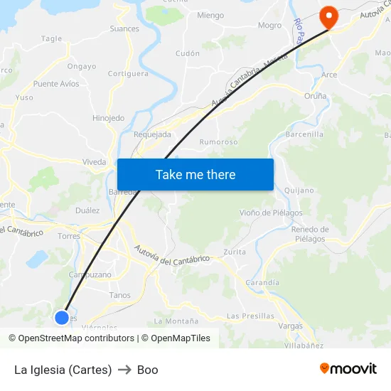La Iglesia (Cartes) to Boo map