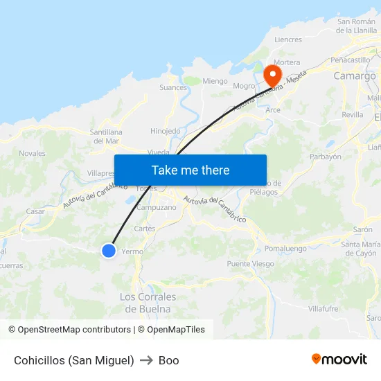 Cohicillos (San Miguel) to Boo map