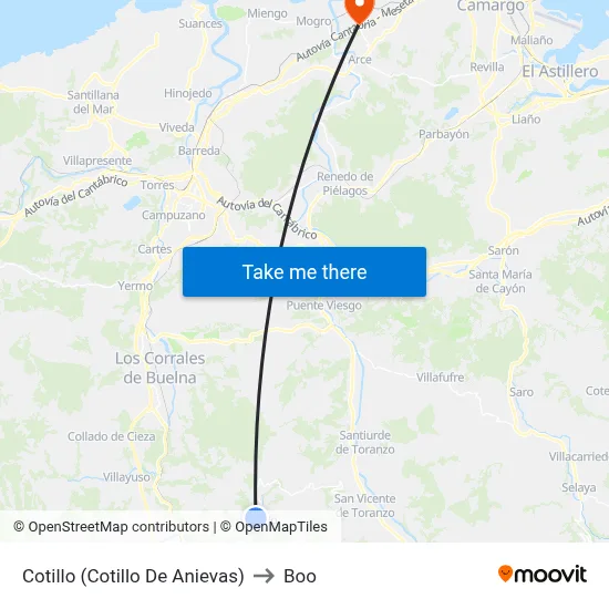 Cotillo (Cotillo De Anievas) to Boo map