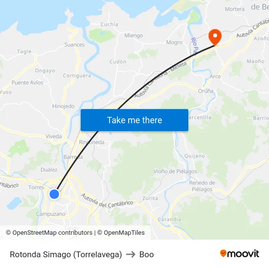 Rotonda Simago (Torrelavega) to Boo map