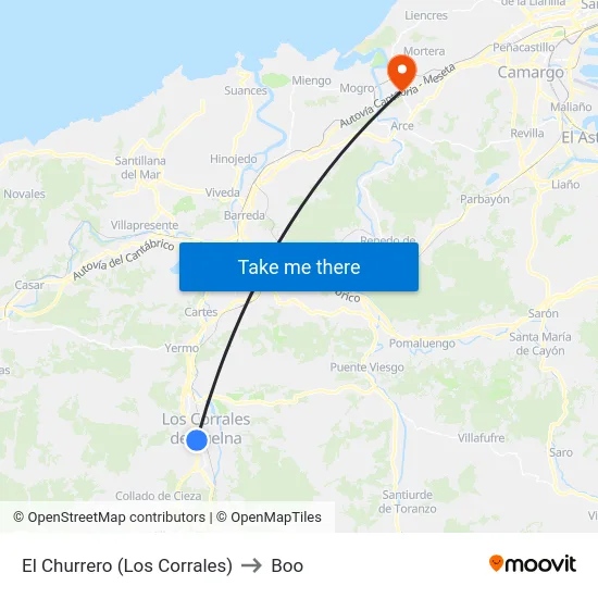 El Churrero (Los Corrales) to Boo map