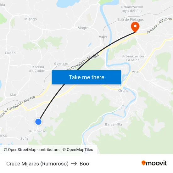 Cruce Mijares (Rumoroso) to Boo map