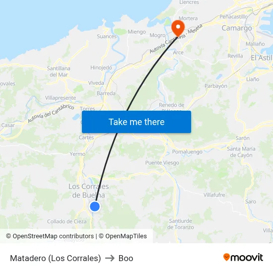 Matadero (Los Corrales) to Boo map