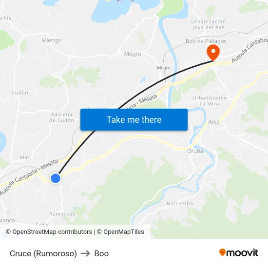 Cruce (Rumoroso) to Boo map