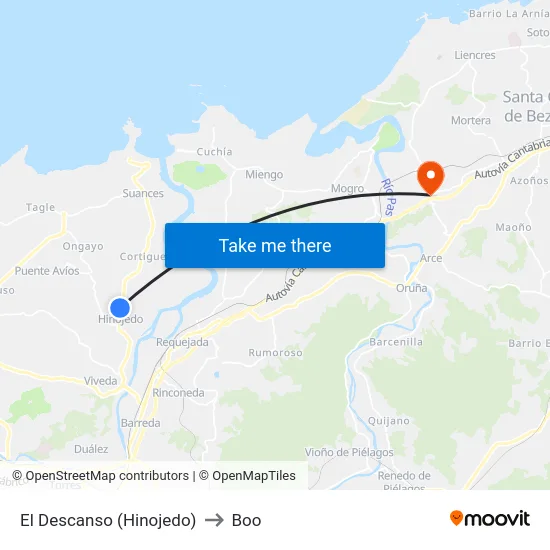 El Descanso (Hinojedo) to Boo map