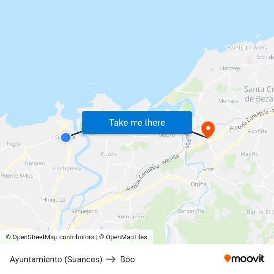 Ayuntamiento (Suances) to Boo map