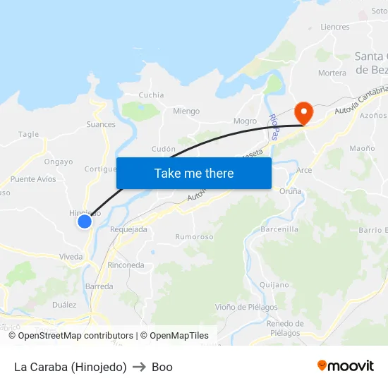 La Caraba (Hinojedo) to Boo map