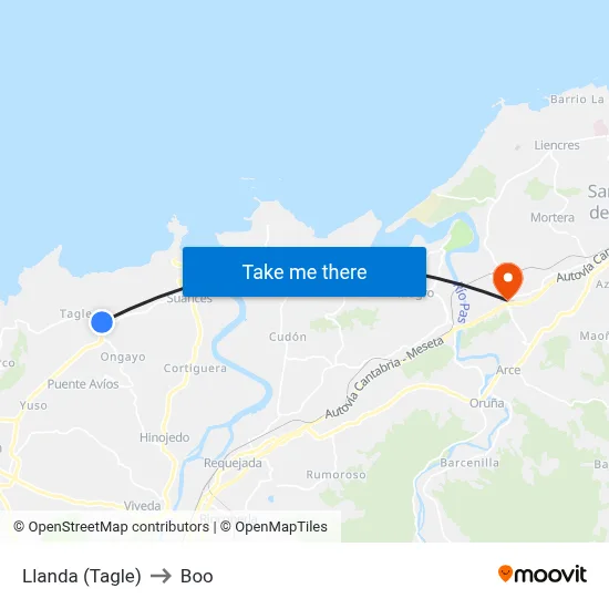 Llanda (Tagle) to Boo map