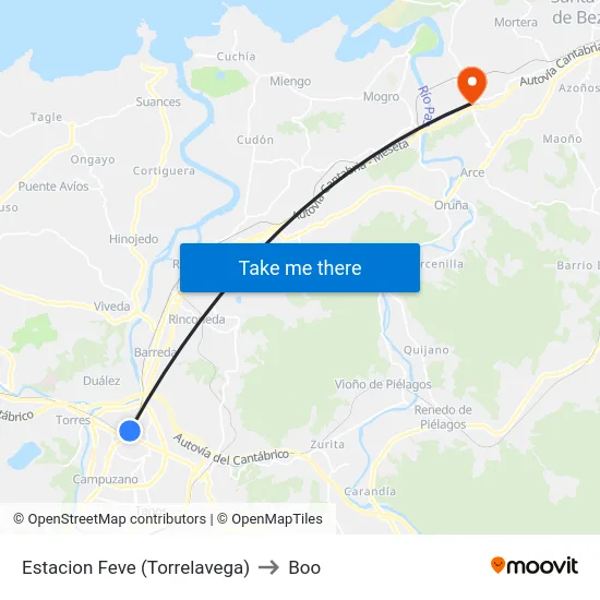 Estacion Feve (Torrelavega) to Boo map
