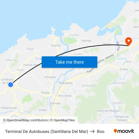 Terminal De Autobuses (Santillana Del Mar) to Boo map