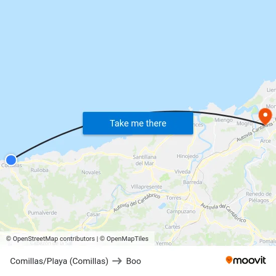 Comillas/Playa (Comillas) to Boo map