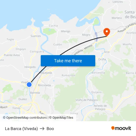 La Barca (Viveda) to Boo map