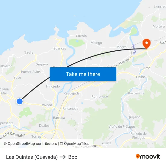 Las Quintas (Queveda) to Boo map