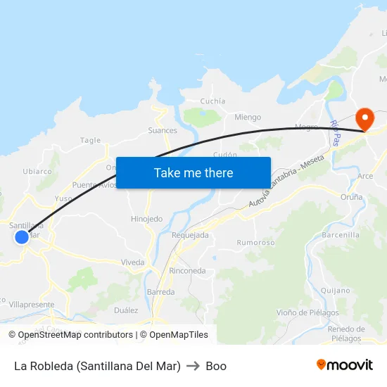 La Robleda (Santillana Del Mar) to Boo map