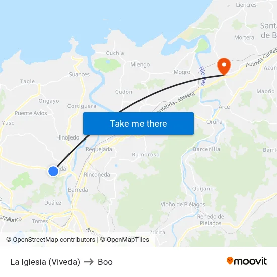 La Iglesia (Viveda) to Boo map