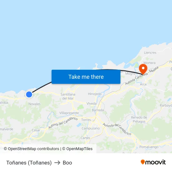Toñanes (Toñanes) to Boo map