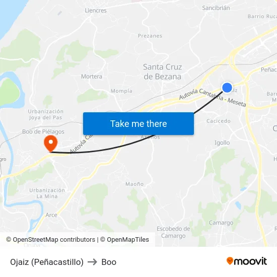 Ojaiz (Peñacastillo) to Boo map