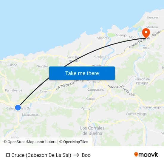 El Cruce (Cabezon De La Sal) to Boo map
