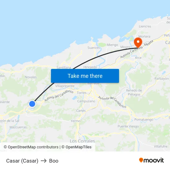 Casar (Casar) to Boo map
