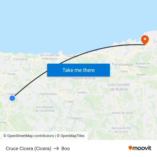 Cruce Cicera (Cicera) to Boo map