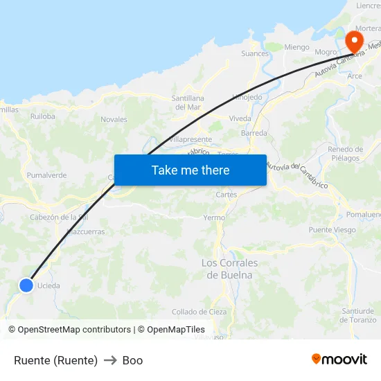 Ruente (Ruente) to Boo map