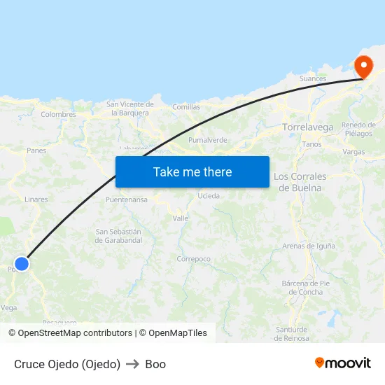 Cruce Ojedo (Ojedo) to Boo map
