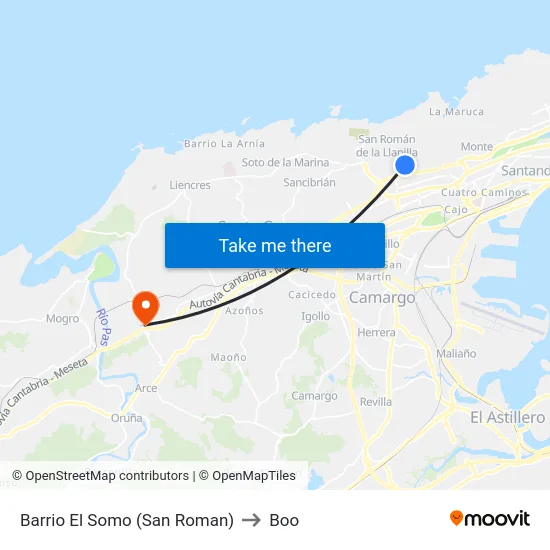 Barrio El Somo (San Roman) to Boo map