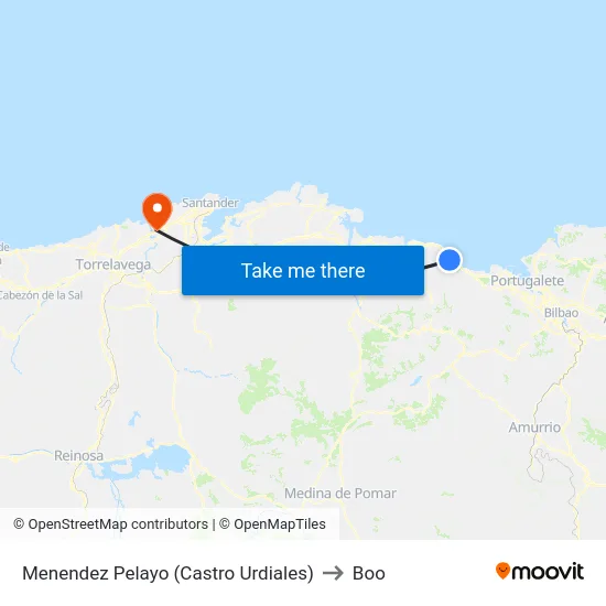 Menendez Pelayo (Castro Urdiales) to Boo map