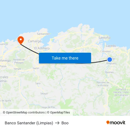Banco Santander (Limpias) to Boo map