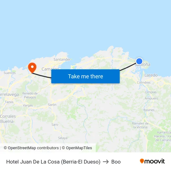 Hotel Juan De La Cosa (Berria-El Dueso) to Boo map