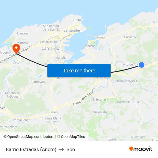 Barrio Estradas (Anero) to Boo map