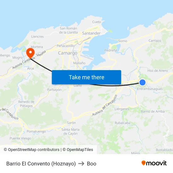 Barrio El Convento (Hoznayo) to Boo map