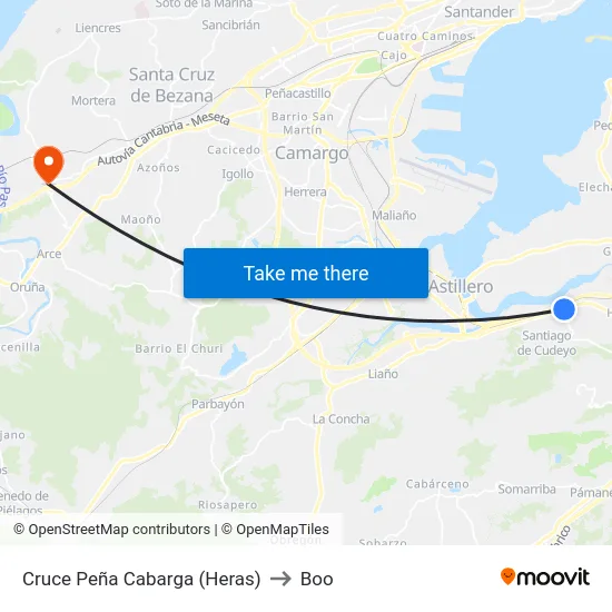 Cruce Peña Cabarga (Heras) to Boo map