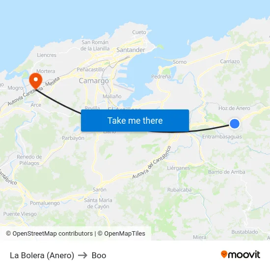La Bolera (Anero) to Boo map