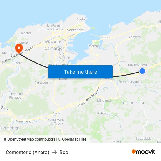 Cementerio (Anero) to Boo map