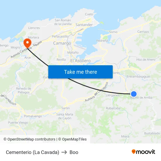 Cementerio (La Cavada) to Boo map