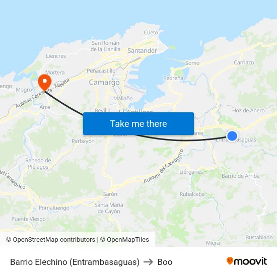 Barrio Elechino (Entrambasaguas) to Boo map