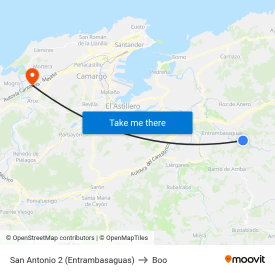 San Antonio 2 (Entrambasaguas) to Boo map
