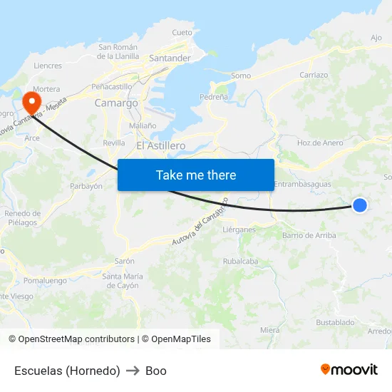 Escuelas (Hornedo) to Boo map