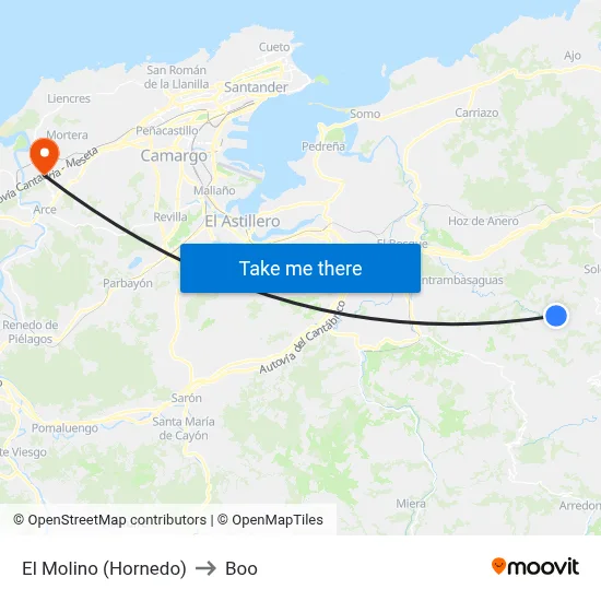 El Molino (Hornedo) to Boo map