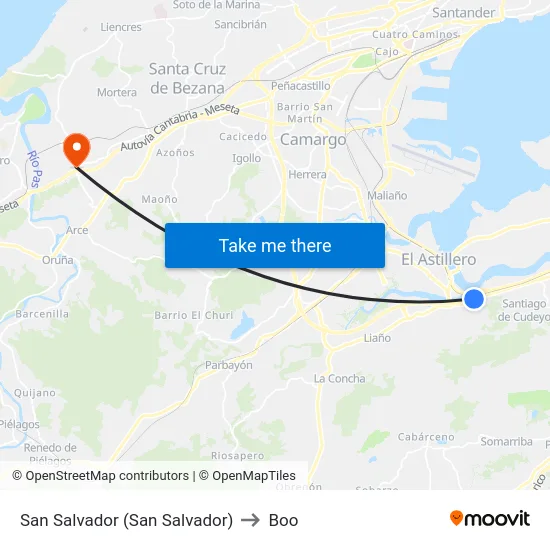 San Salvador (San Salvador) to Boo map