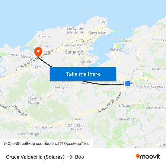 Cruce Valdecilla (Solares) to Boo map