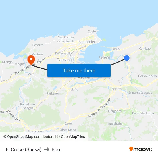 El Cruce (Suesa) to Boo map