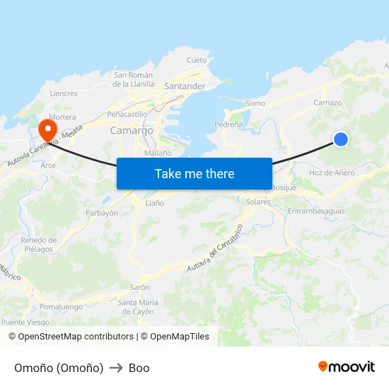 Omoño (Omoño) to Boo map