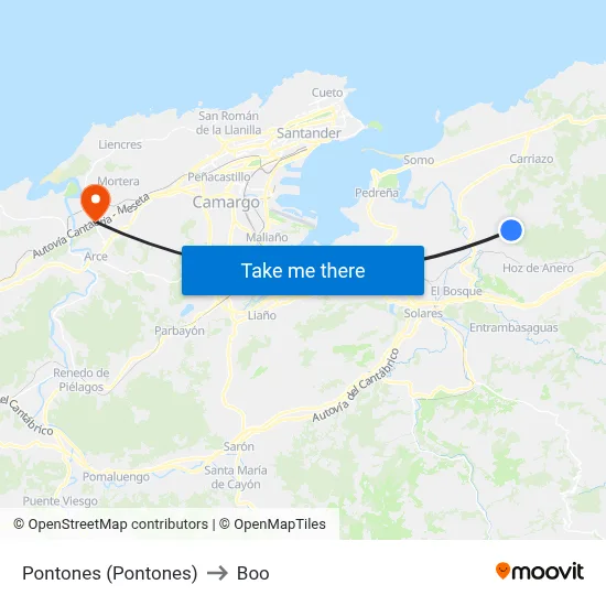 Pontones (Pontones) to Boo map