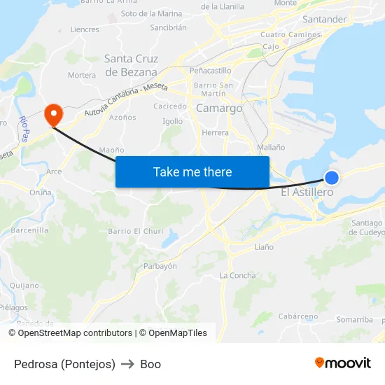 Pedrosa (Pontejos) to Boo map